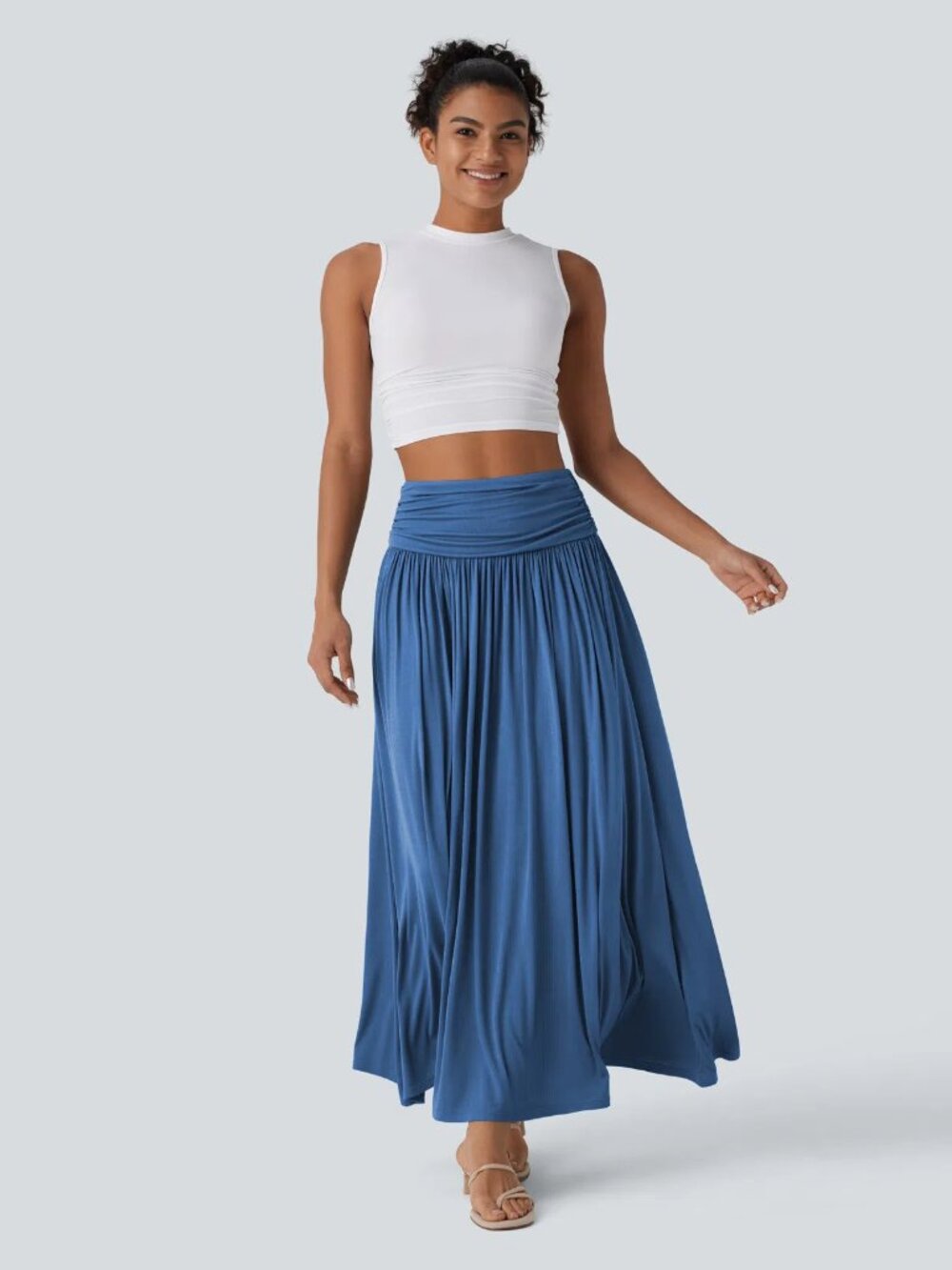 XS High Tide High Waisted Ruched Flowy Maxi Casual Skirt 50% off Retail